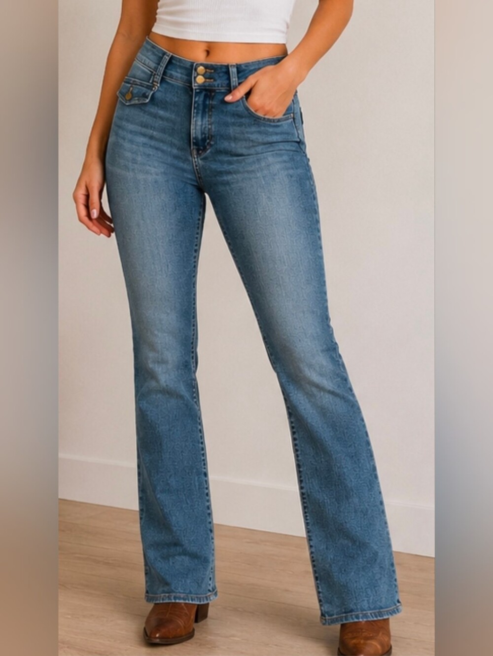 d.jeans Women’s Size 12 Bootcut Flare Jeans Double Button Medium Wash Stretch